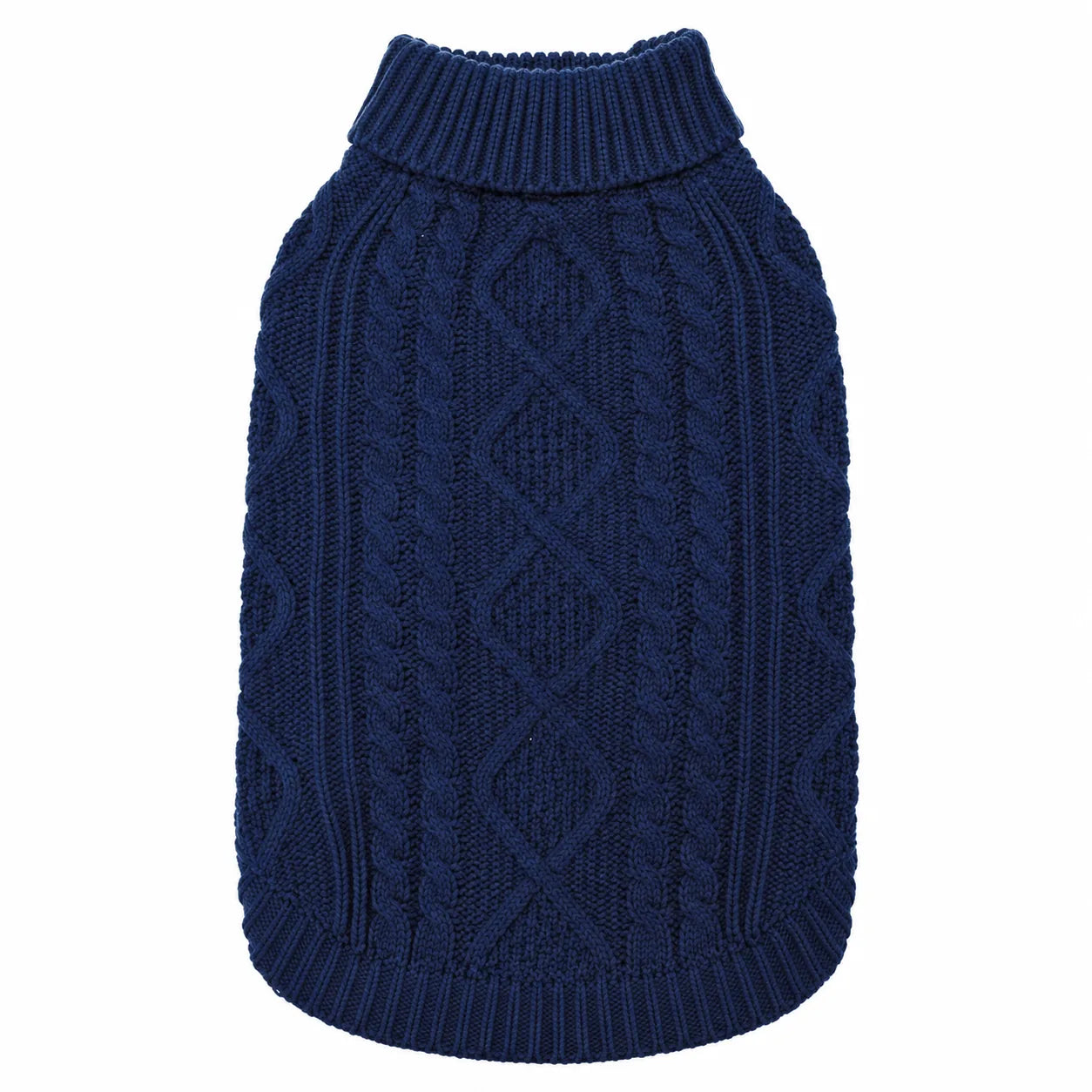 Navy cable-knit dog sweater